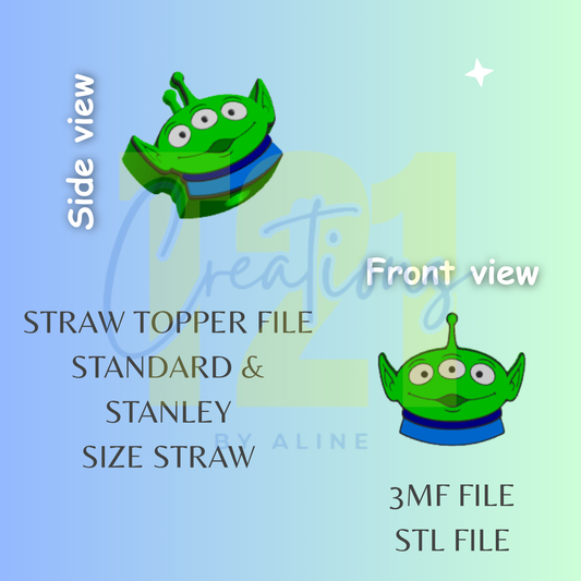 GREEN ALIEN STRAW TOPPER STL FILE