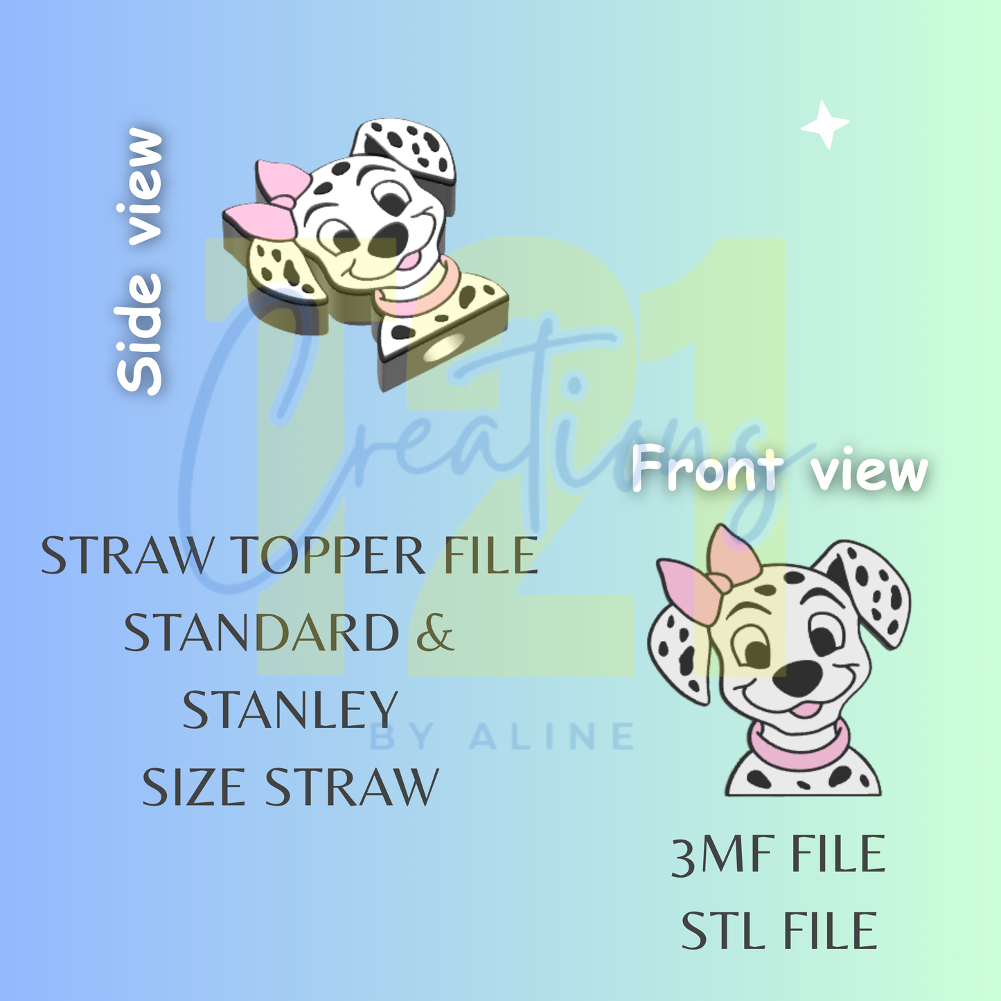 GIRL DALMATION STRAW TOPPER STL FILE