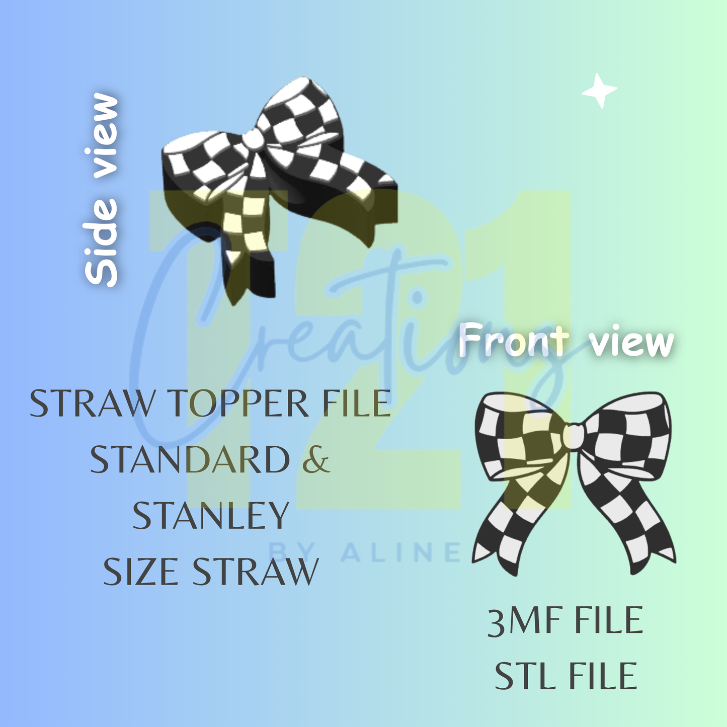 CHECKERED BOW STRAW TOPPER STL FILE