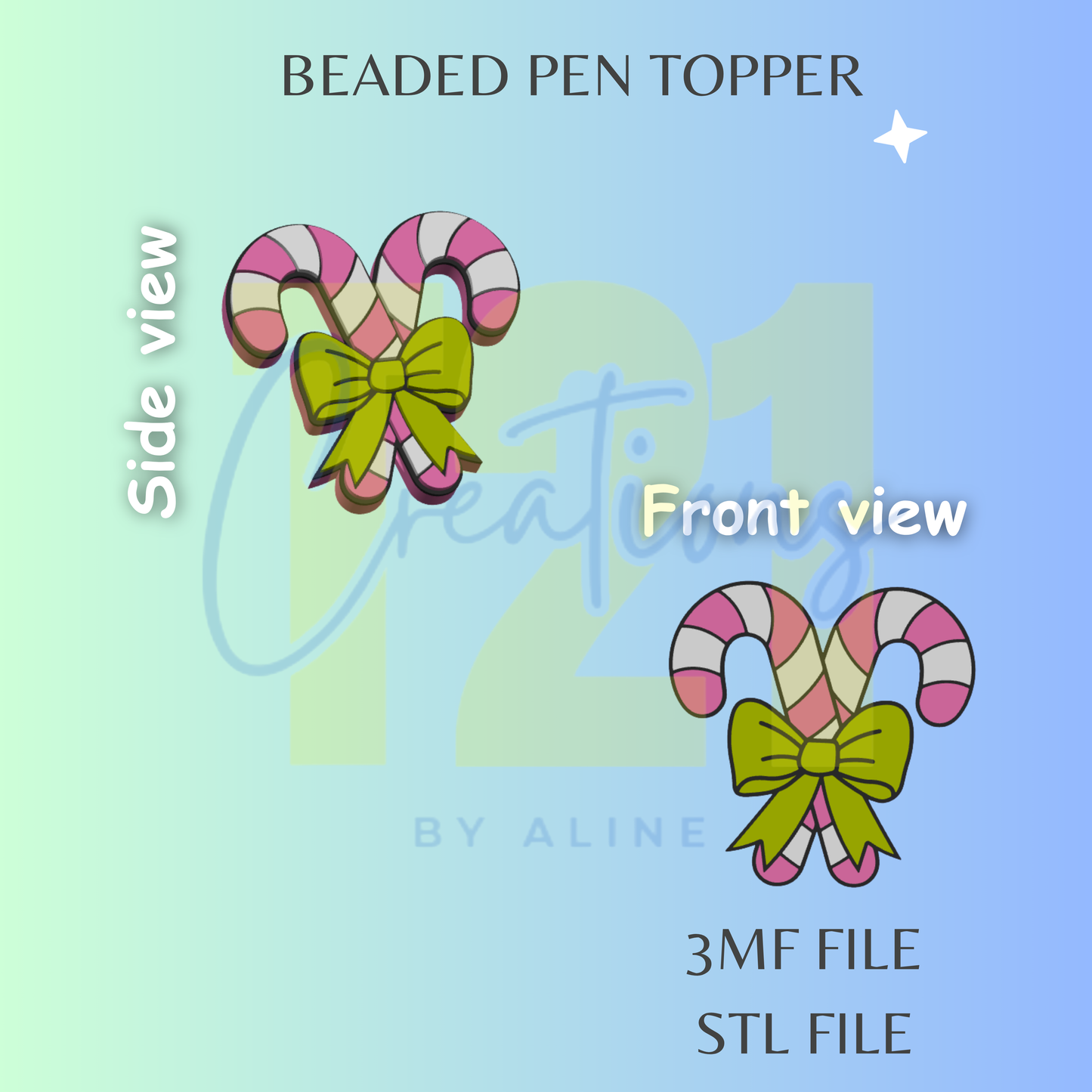 CANDY CANE PEN TOPPER STL FILE