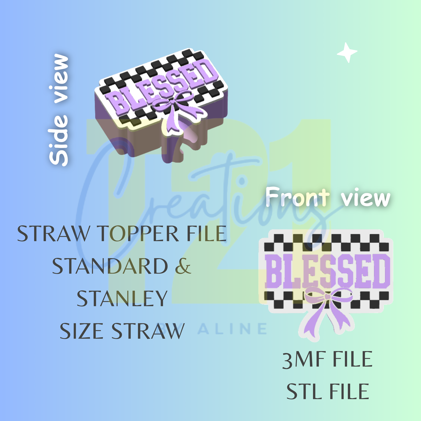 CHECKERED BLESSED STRAW TOPPER STL FILE