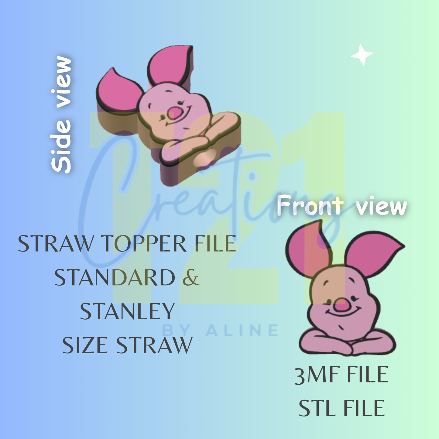 PIGGY STRAW TOPPER STL FILE