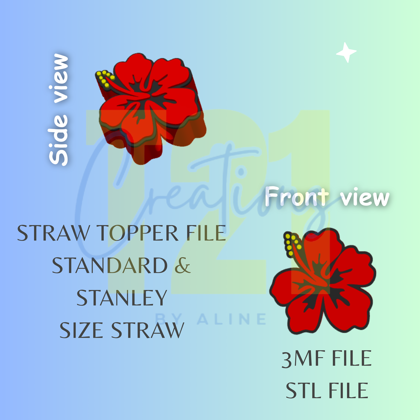 HIBISCUS STRAW TOPPER STL FILE