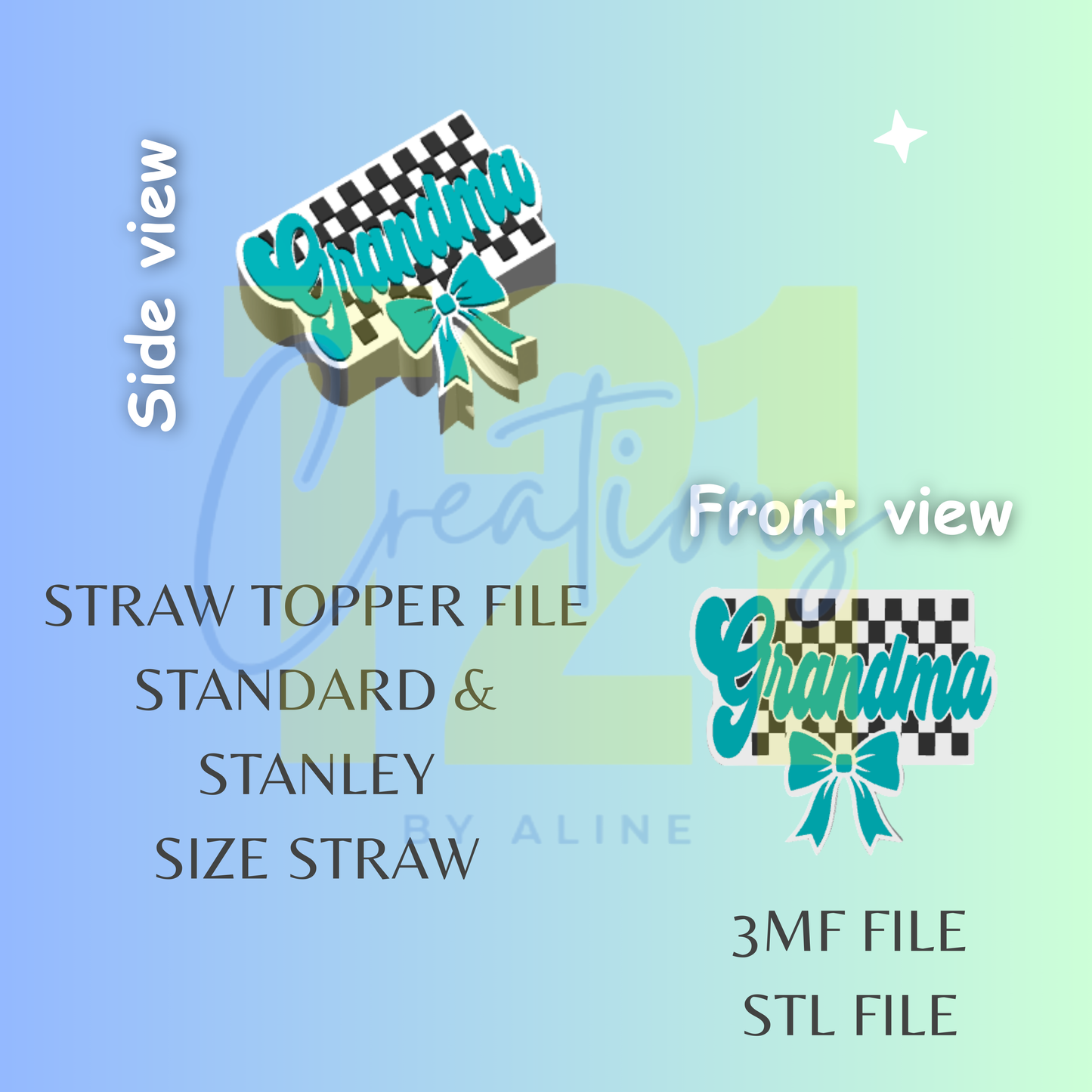 CHECKERED GRANDMA STRAW TOPPER STL FILE