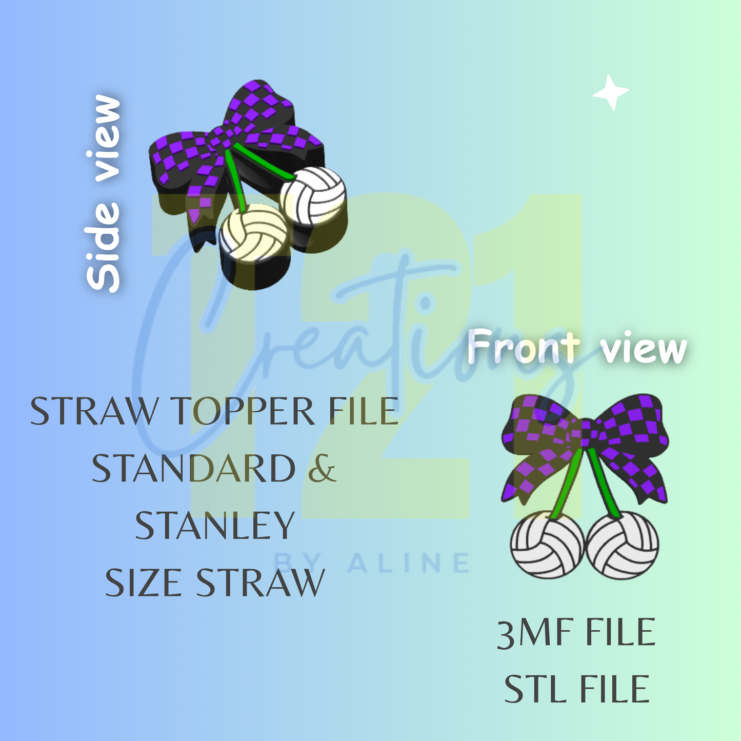 VOLLEYBALL CHERRIES STRAW TOPPER STL FILE