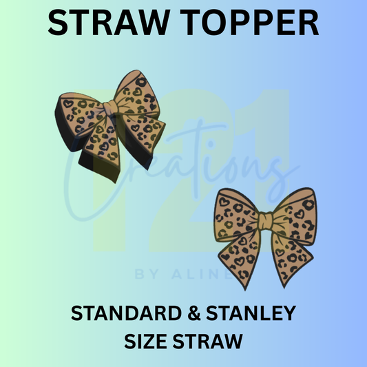 CHEETAH BOW  STRAW TOPPER