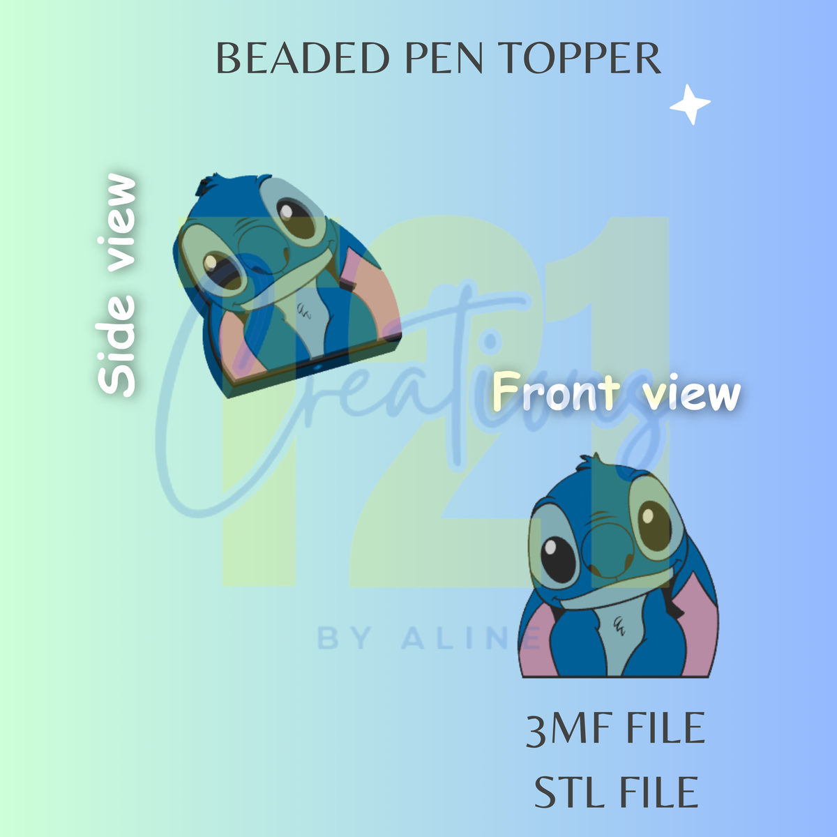 BLUE ALIEN 3 PEN TOPPER STL FILE