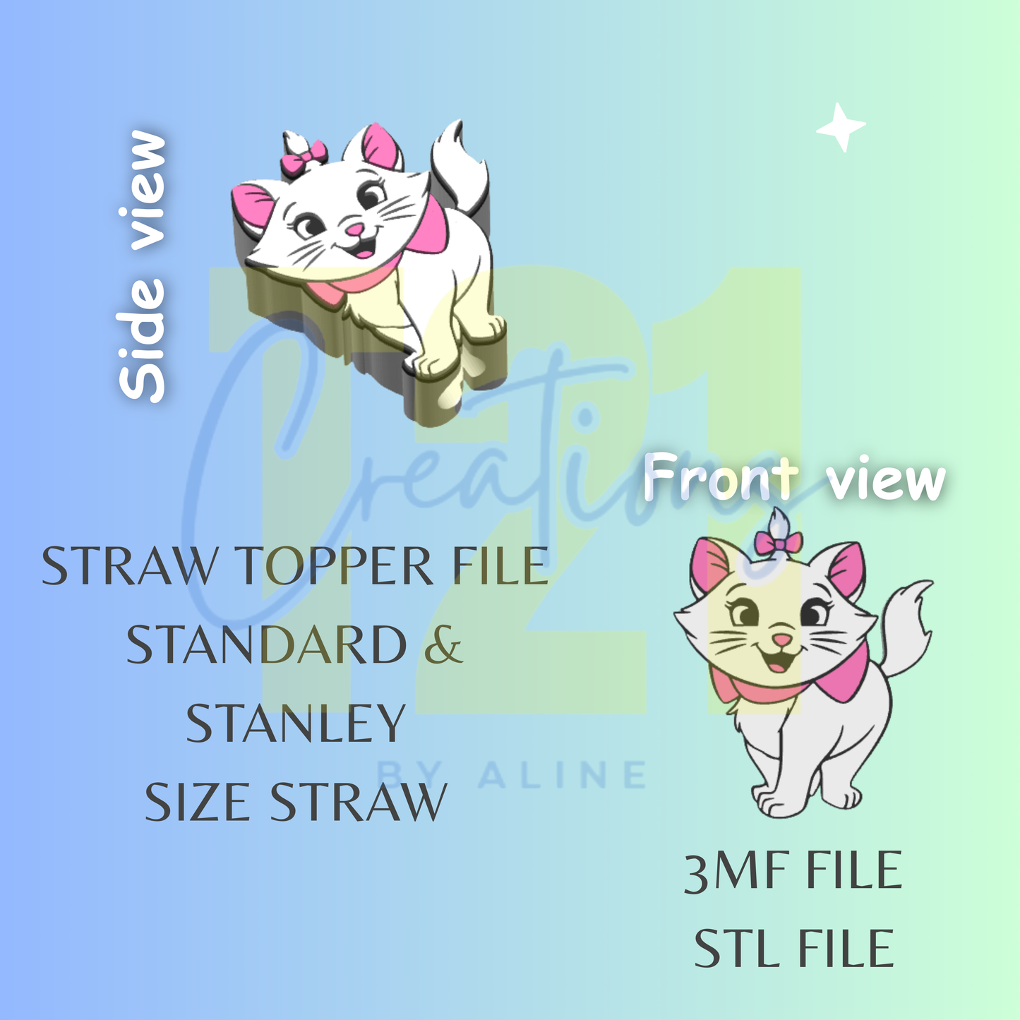 SASSY CAT2 STRAW TOPPER STL FILE
