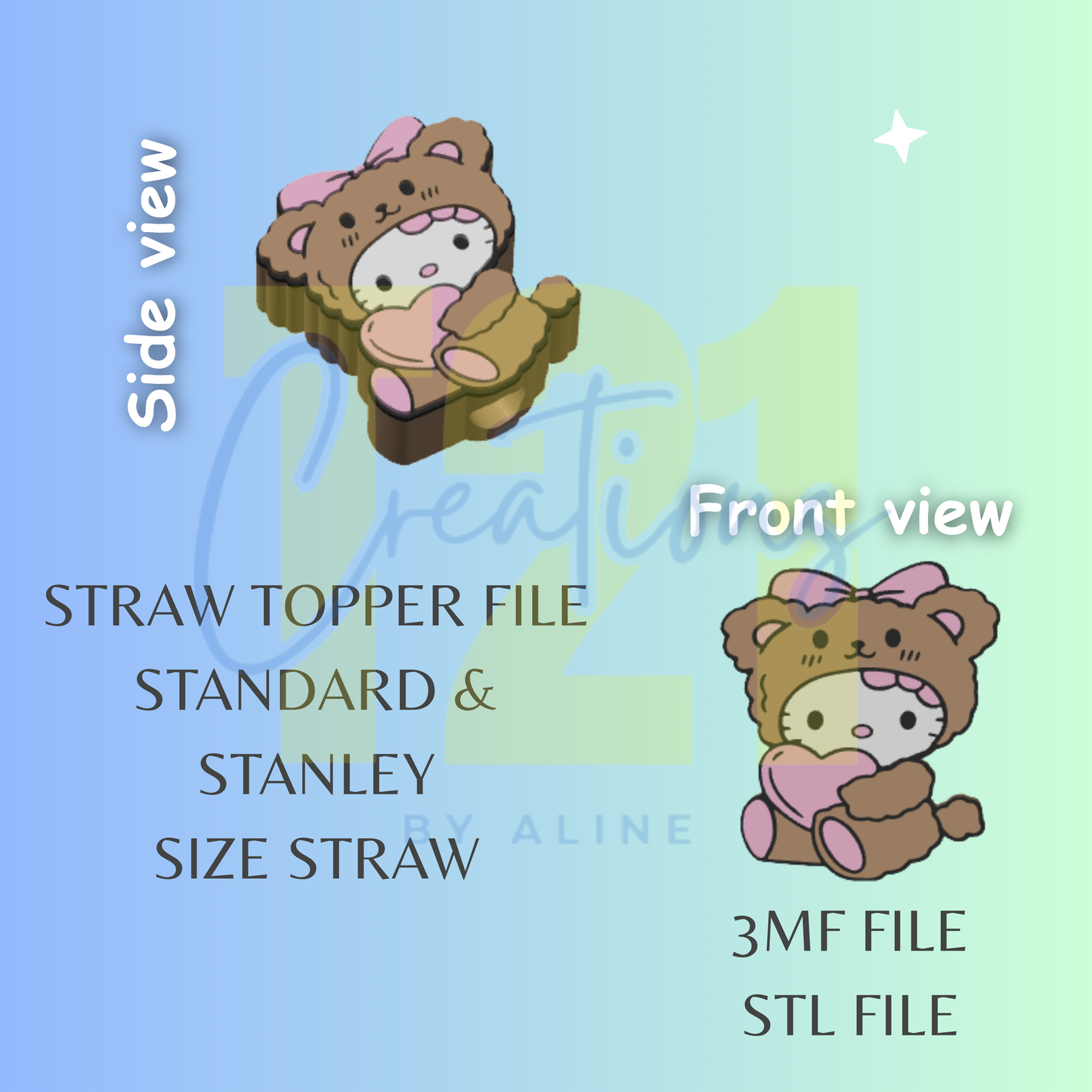 TEDDY KITTY STRAW TOPPER STL FILE