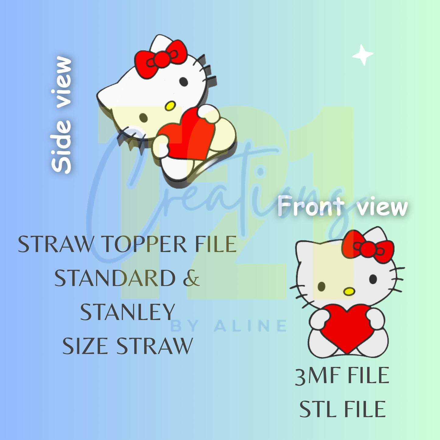 HEART KITTY STRAW TOPPER STL FILE