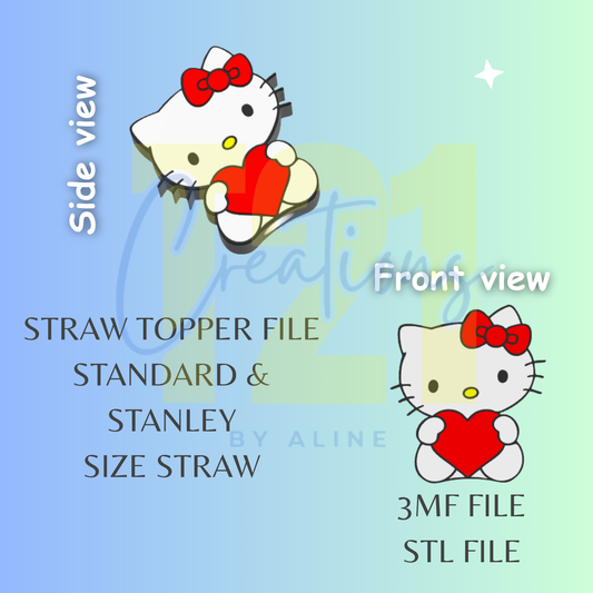 HEART KITTY STRAW TOPPER STL FILE