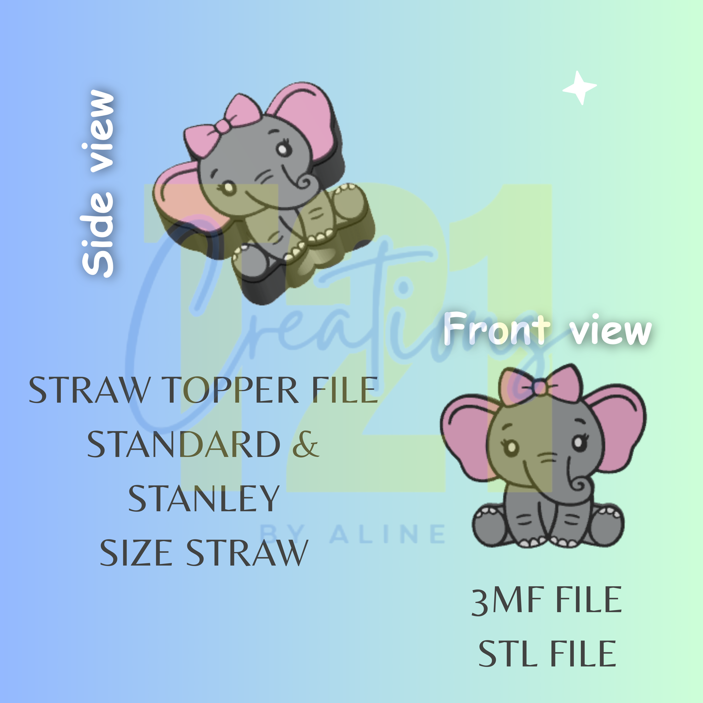 GIRL ELEPHANT STRAW TOPPER STL FILE
