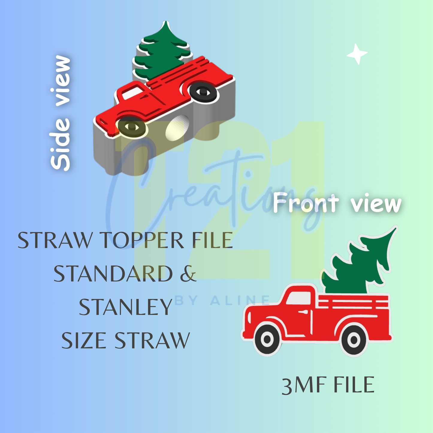 XMAS TRUCK STRAW TOPPER STL FILE