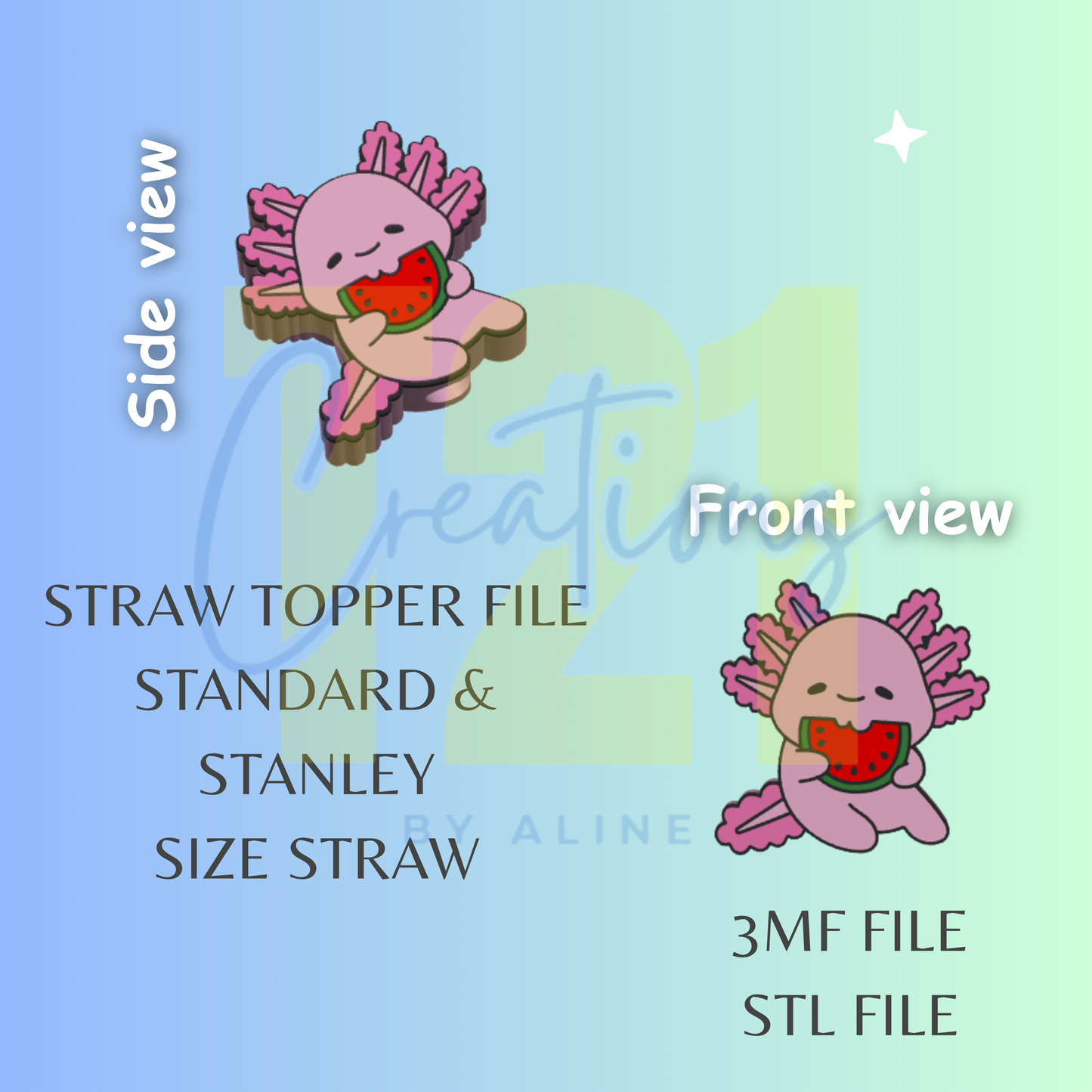 AXOLOTL STRAW TOPPER STL FILE