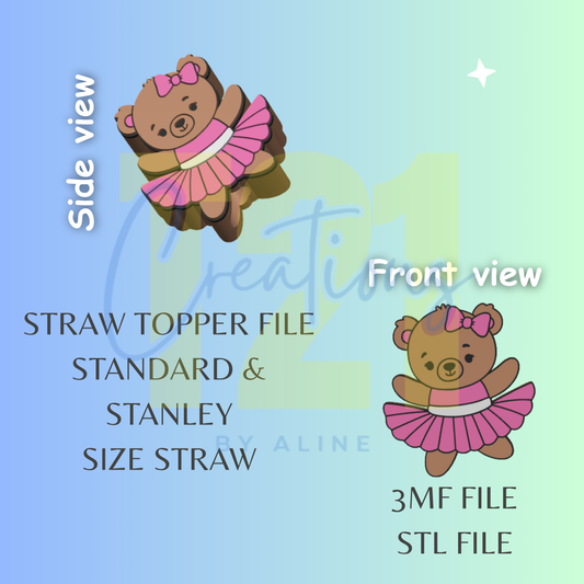 BALLERINA BEAR STRAW TOPPER STL FILE