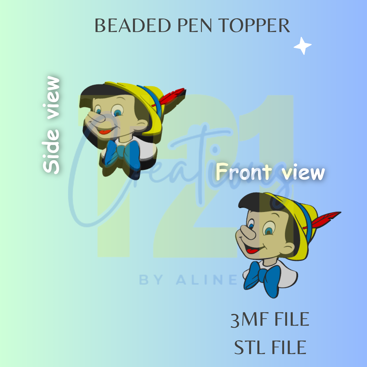 WOODEN BOY PEN TOPPER STL FILE