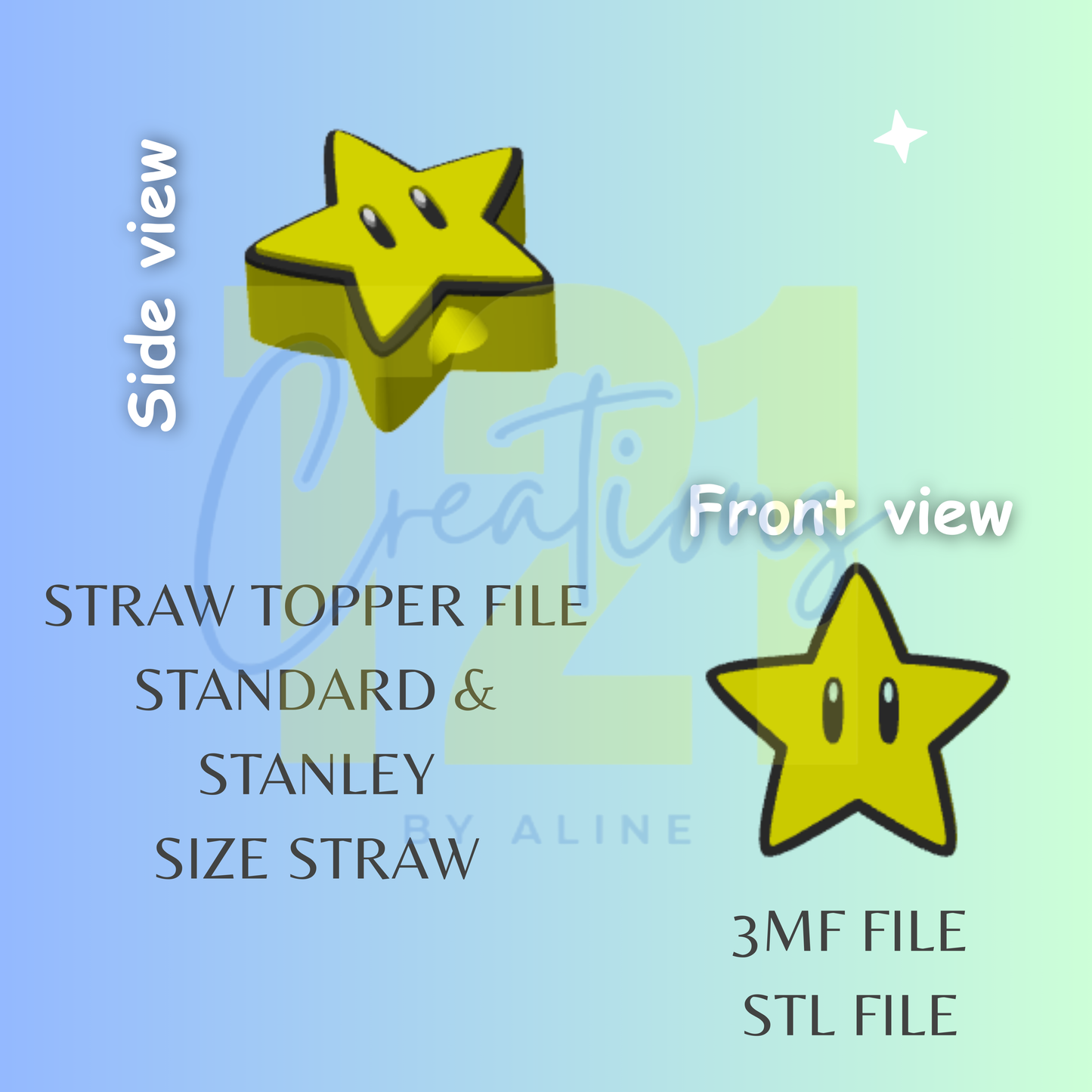 YELLOW STAR STRAW TOPPER STL FILE