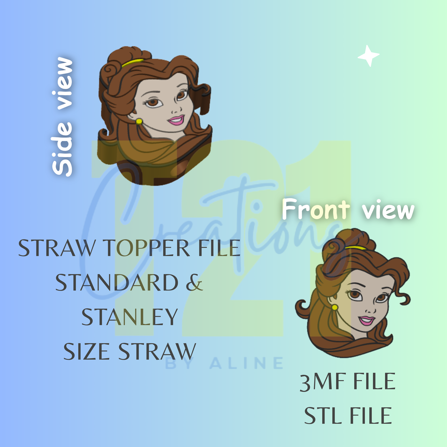 B. E. L. L. E STRAW TOPPER STL FILE