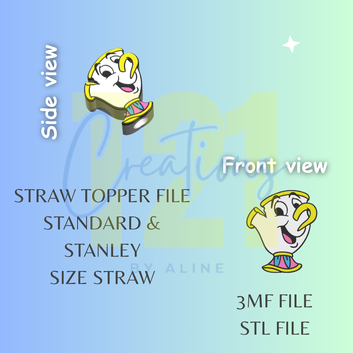 TEA CUP STRAW TOPPER STL FILE