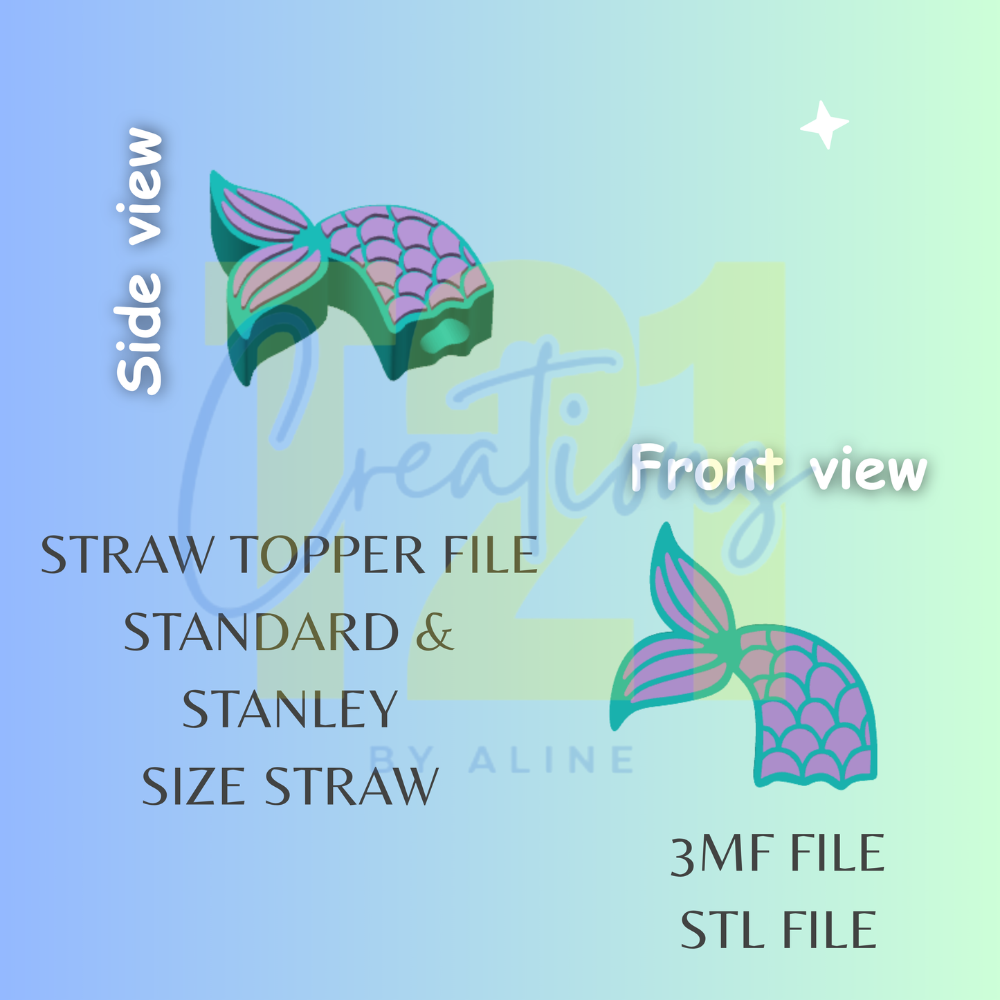 MERMAID TAIL STRAW TOPPER STL FILE