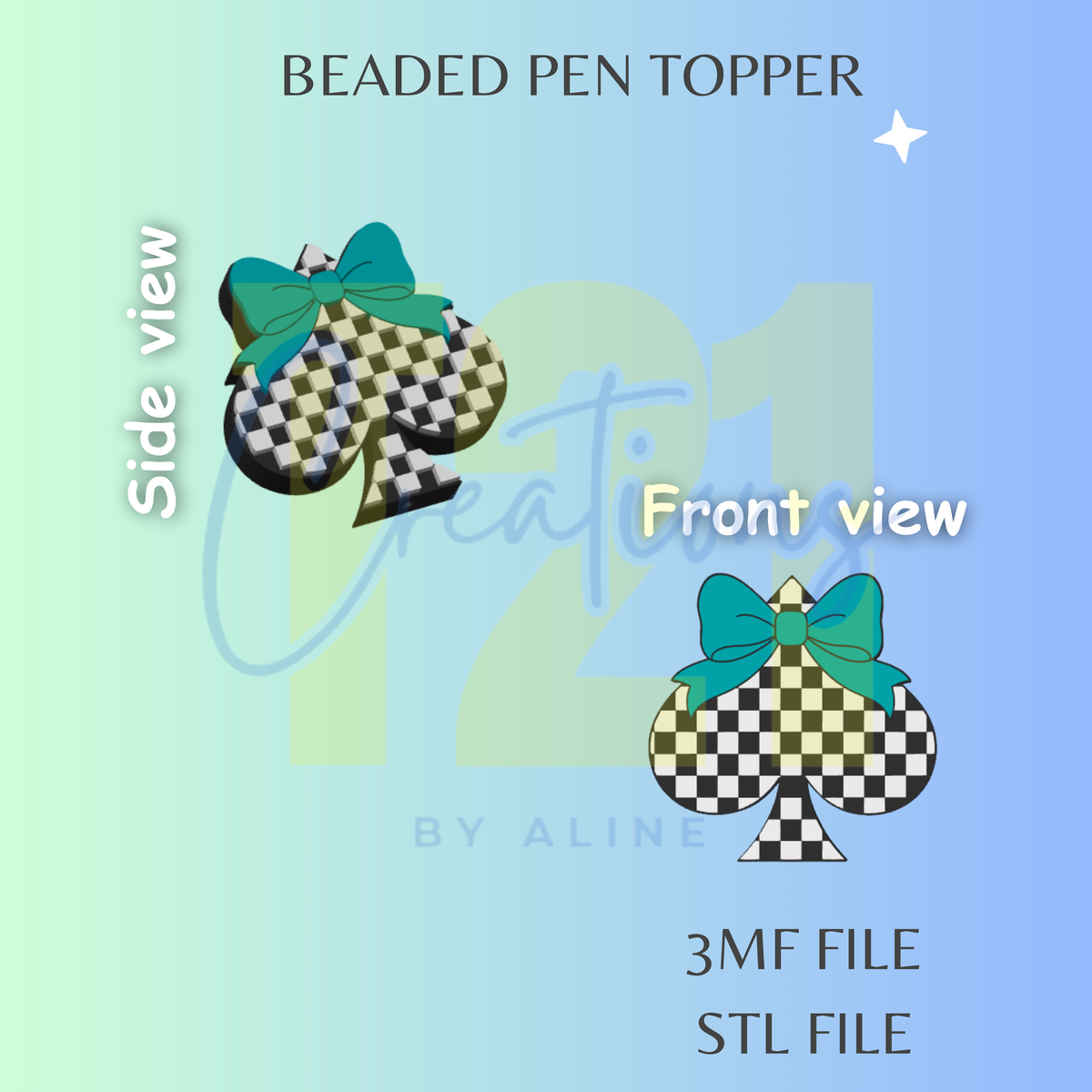 CHECKERED SPADE PEN TOPPER STL FILE