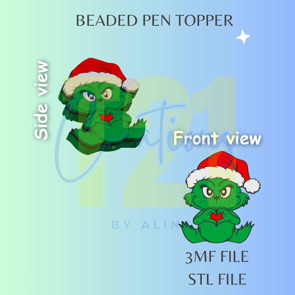 XMAS BABY GROUCH HEART PEN TOPPER STL FILE