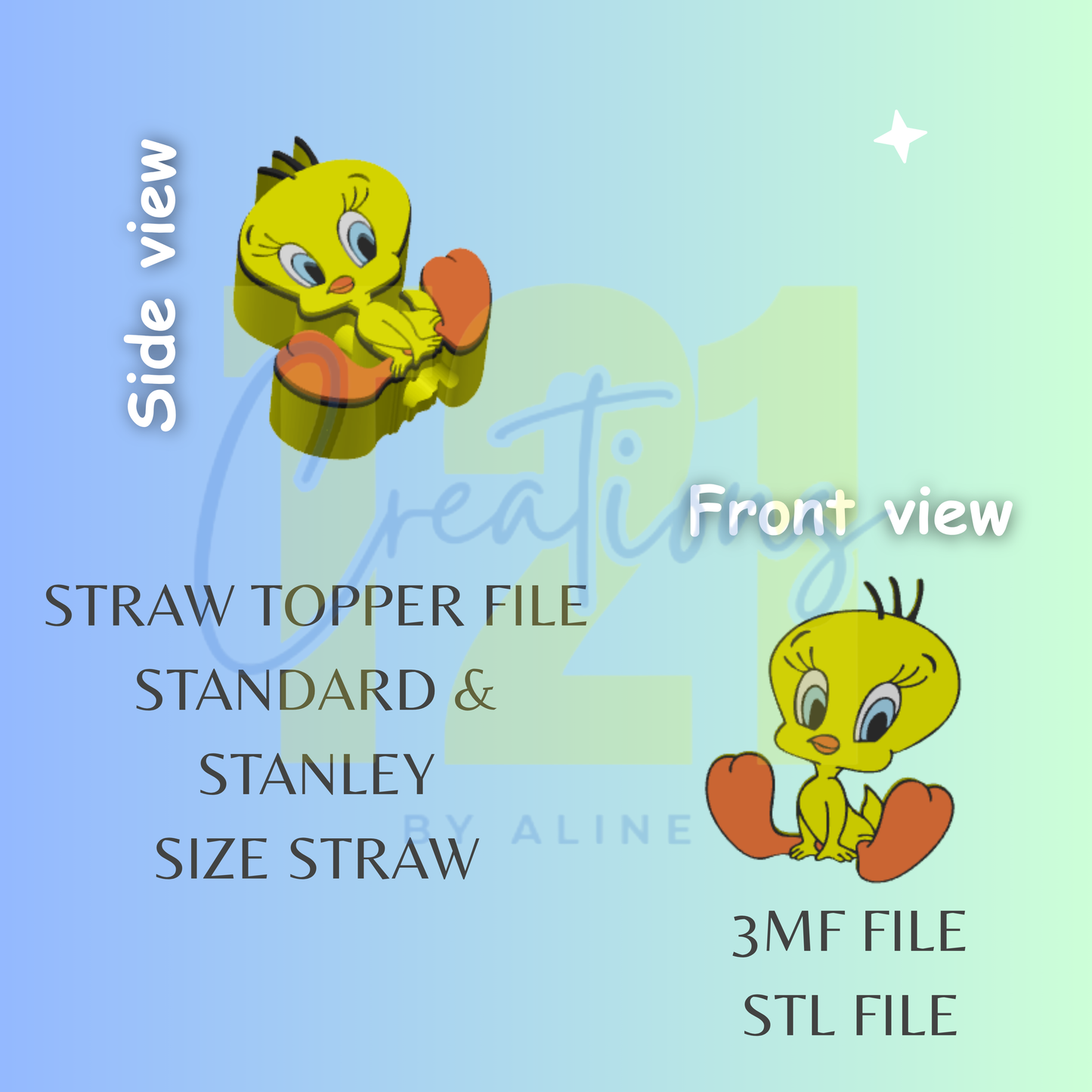 LITTLE YELLOW BIRD STRAW TOPPER STL FILE