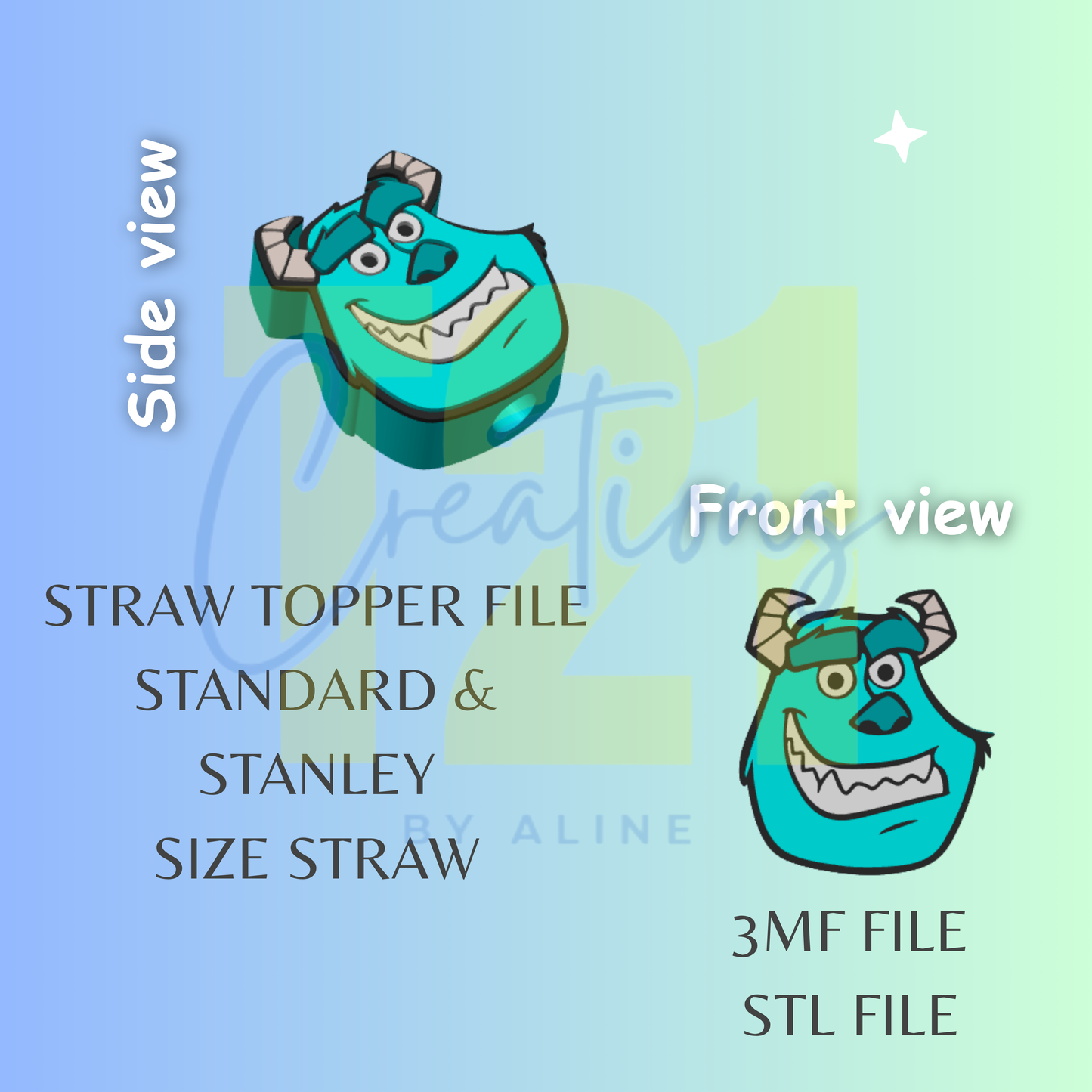 TEAL MONSTER STRAW TOPPER STL FILE