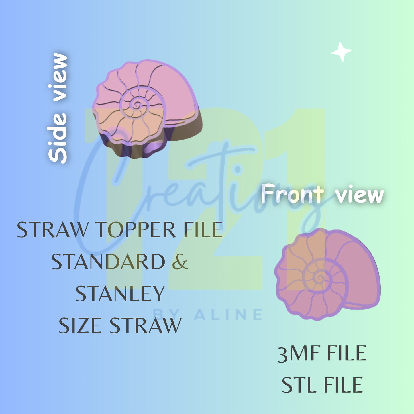 SEA SHELL 2 STRAW TOPPER STL FILE