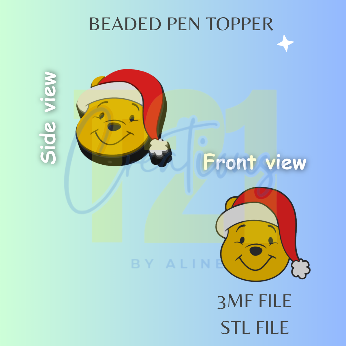 XMAS HONEY BEAR 2 PEN TOPPER STL FILE