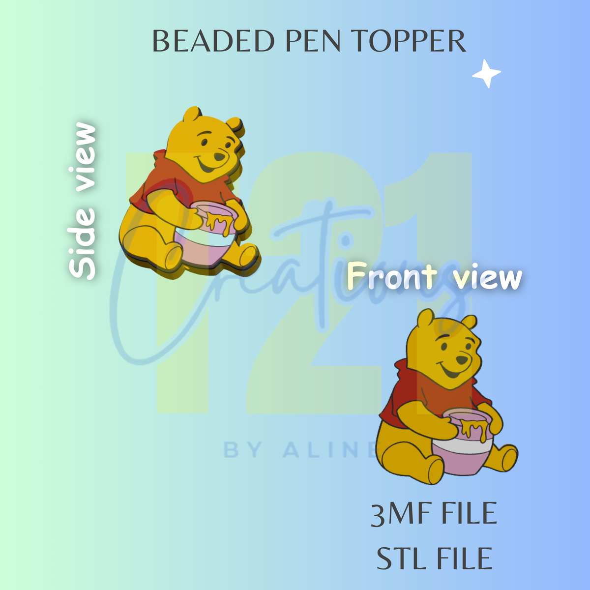 HONEY BEAR 3 PEN TOPPER STL FILE