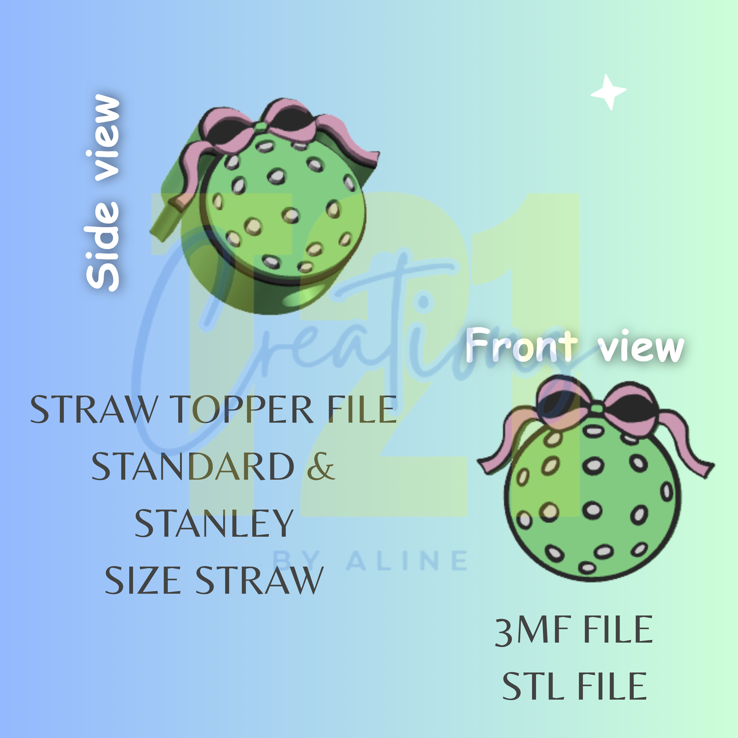 PICKLE BALL STRAW STRAW TOPPER STL FILE