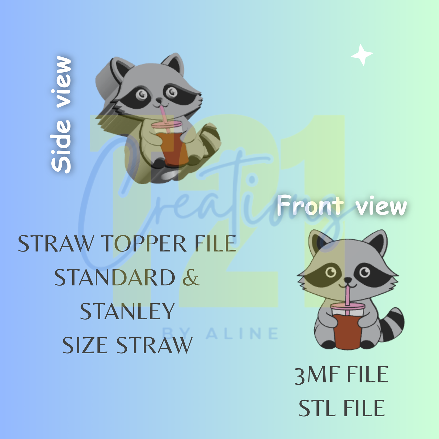 RACOON STRAW STRAW TOPPER STL FILE