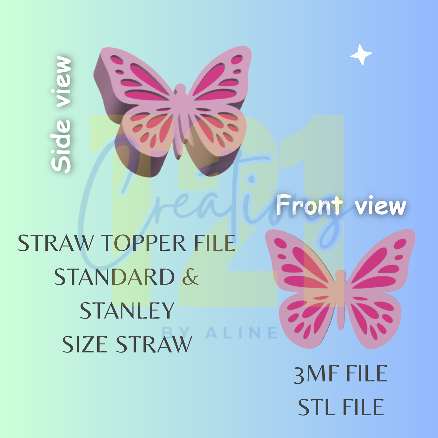 BUTTERFLY 3 STRAW TOPPER STL FILE