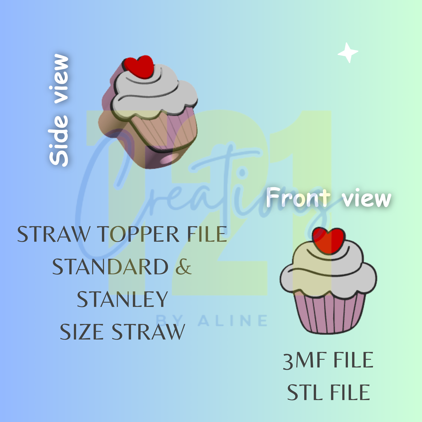 CUPCAKE 2 STRAW STRAW TOPPER STL FILE