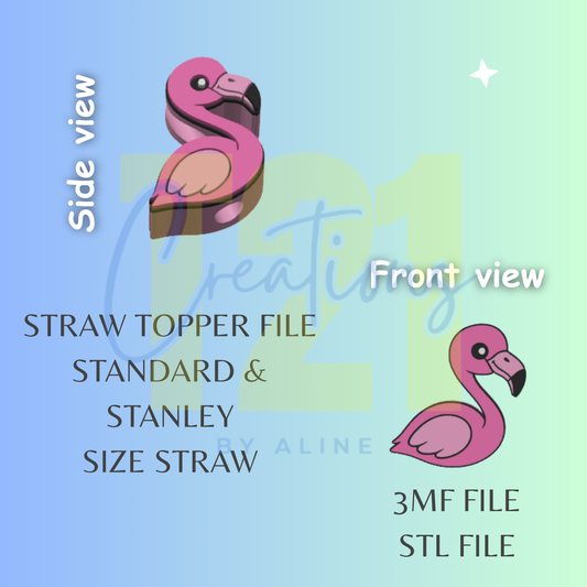 FLAMINGO STRAW STRAW TOPPER STL FILE