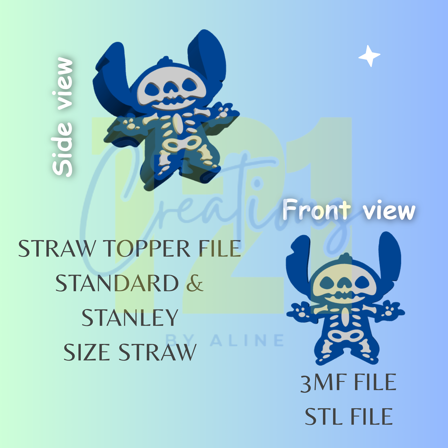 BLUE ALIEN SKELLY STRAW TOPPER STL FILE