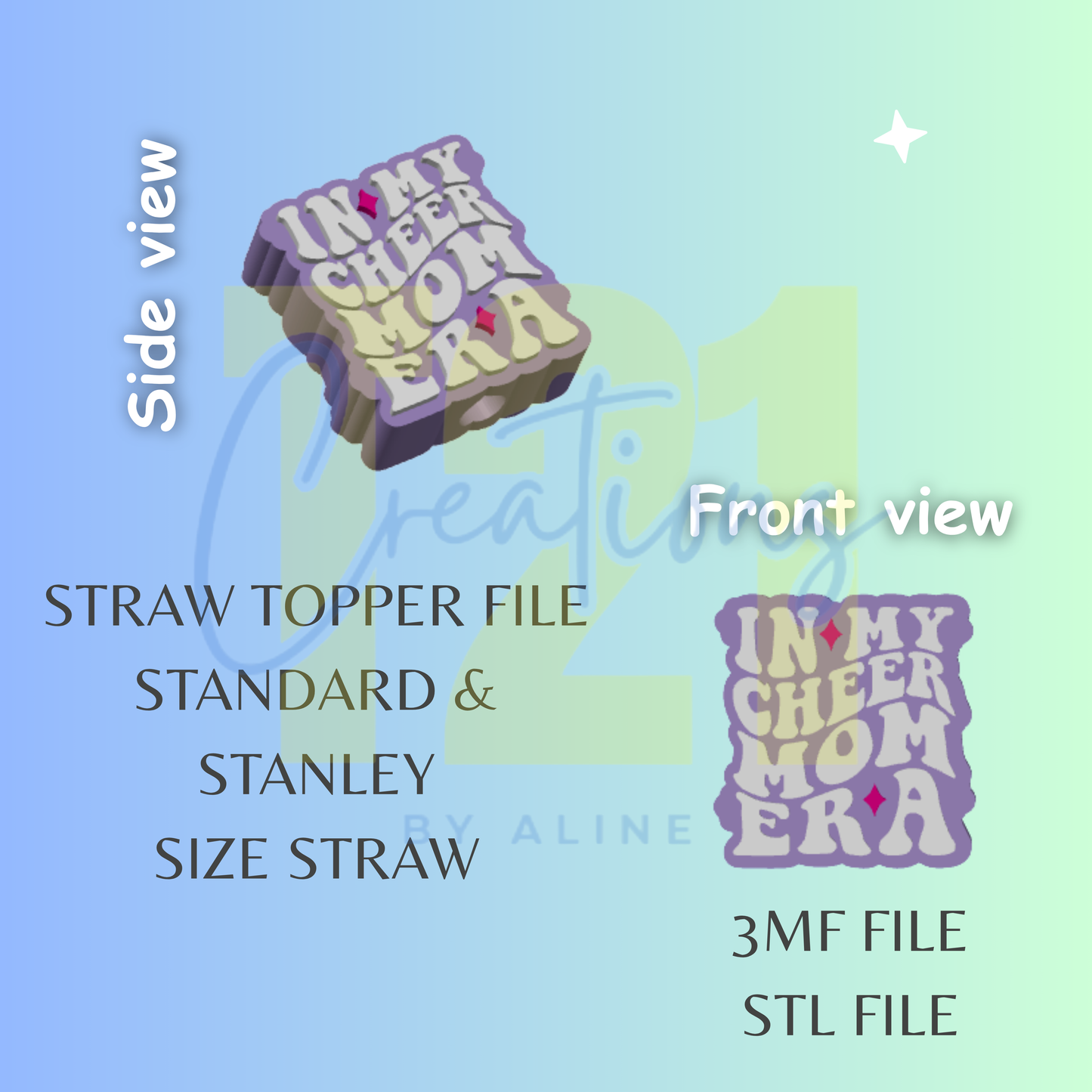 CHEER MOM ERA STRAW STRAW TOPPER STL FILE