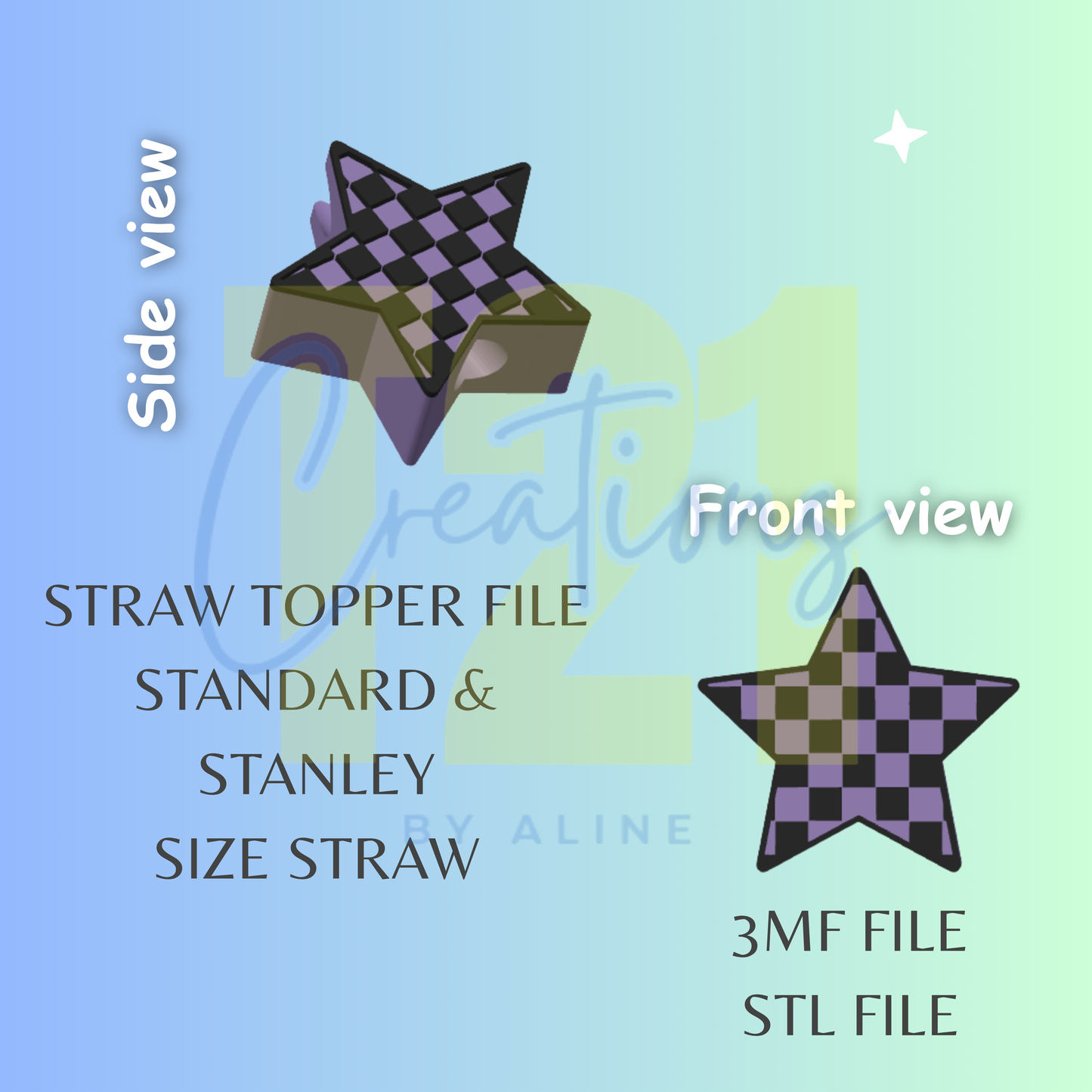 CHECKERED STAR STRAW STRAW TOPPER STL FILE