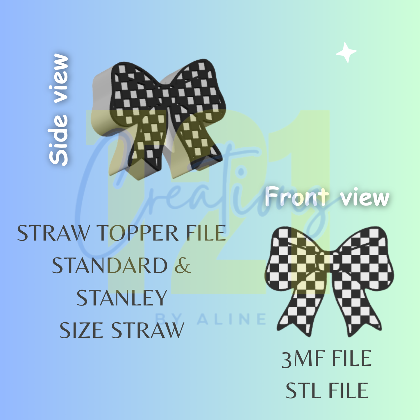 CHECKERED BOW STRAW STRAW TOPPER STL FILE