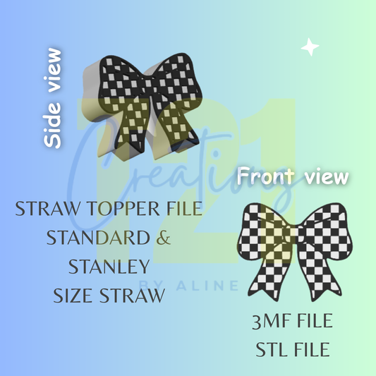 CHECKERED BOW STRAW STRAW TOPPER STL FILE