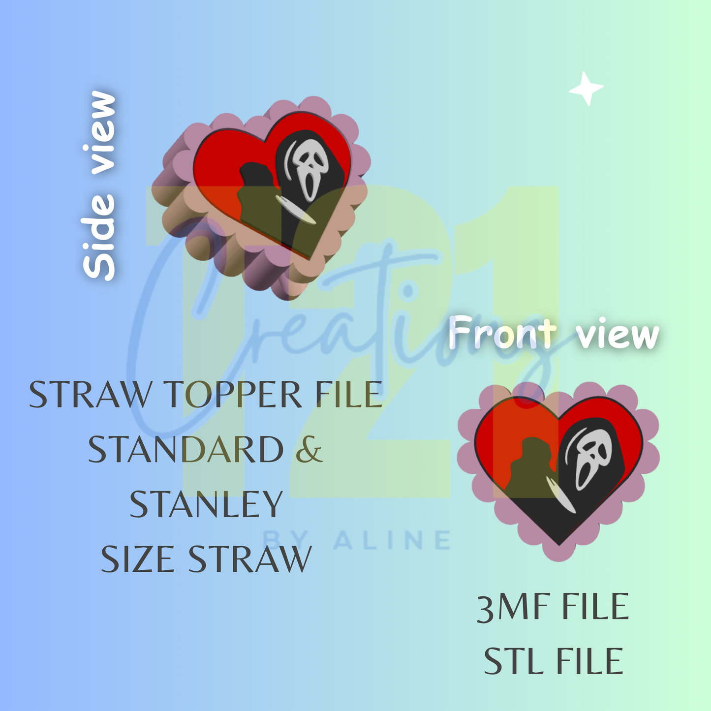 SPOOKY HEART STRAW TOPPER STL FILE