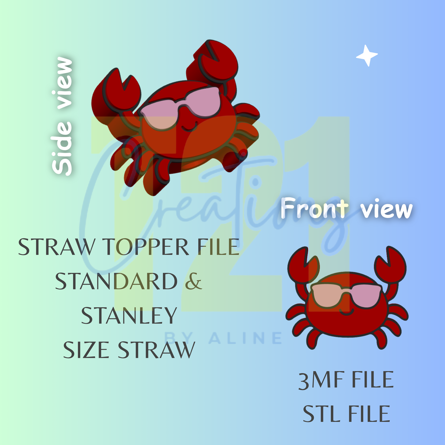 COOL CRAB STRAW TOPPER STL FILE