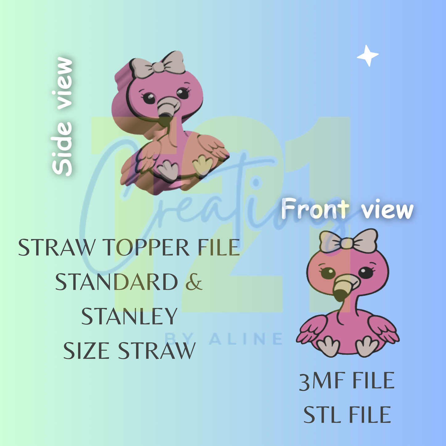 FLAMINGO 2 STRAW TOPPER STL FILE