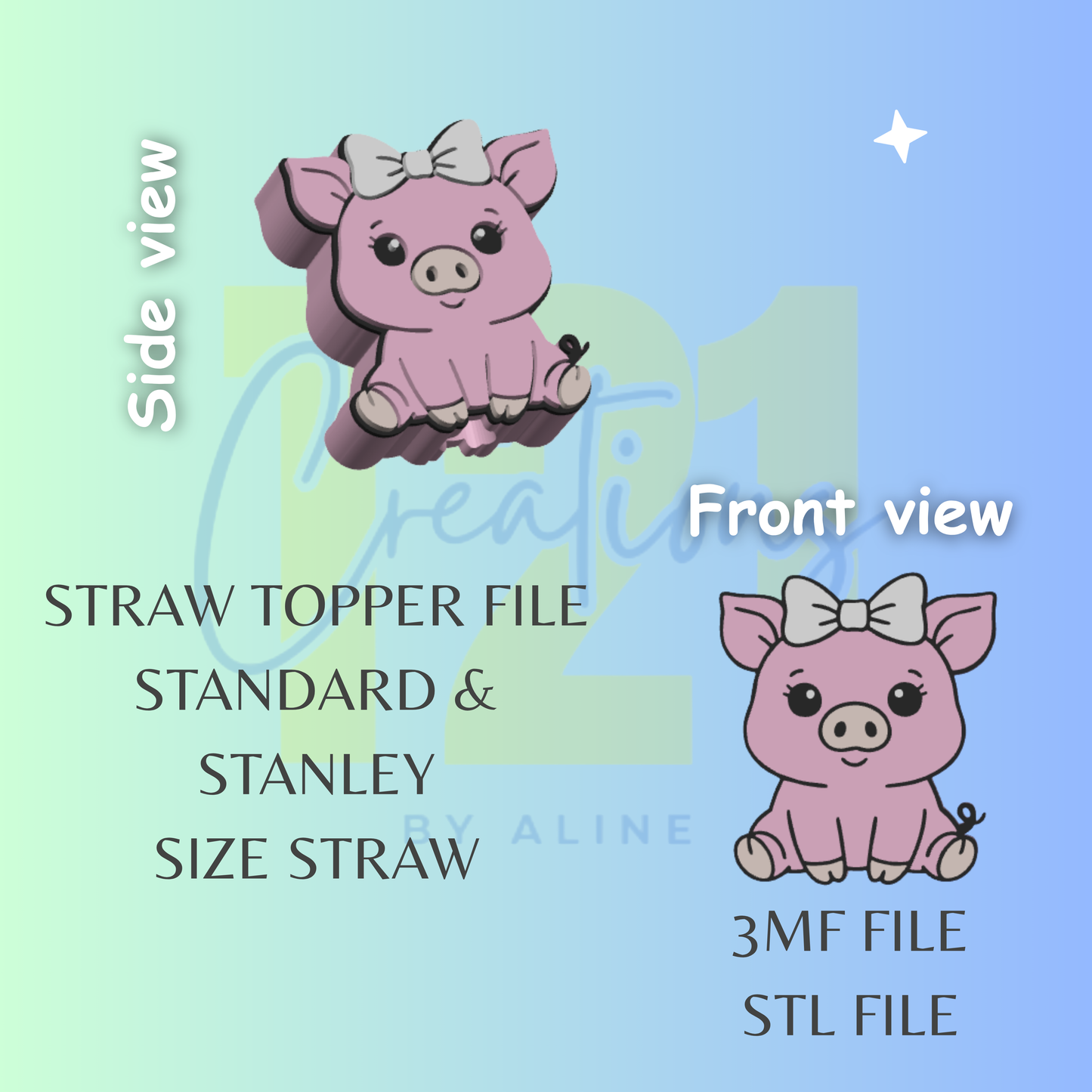COQUETTE PIG STRAW TOPPER STL FILE