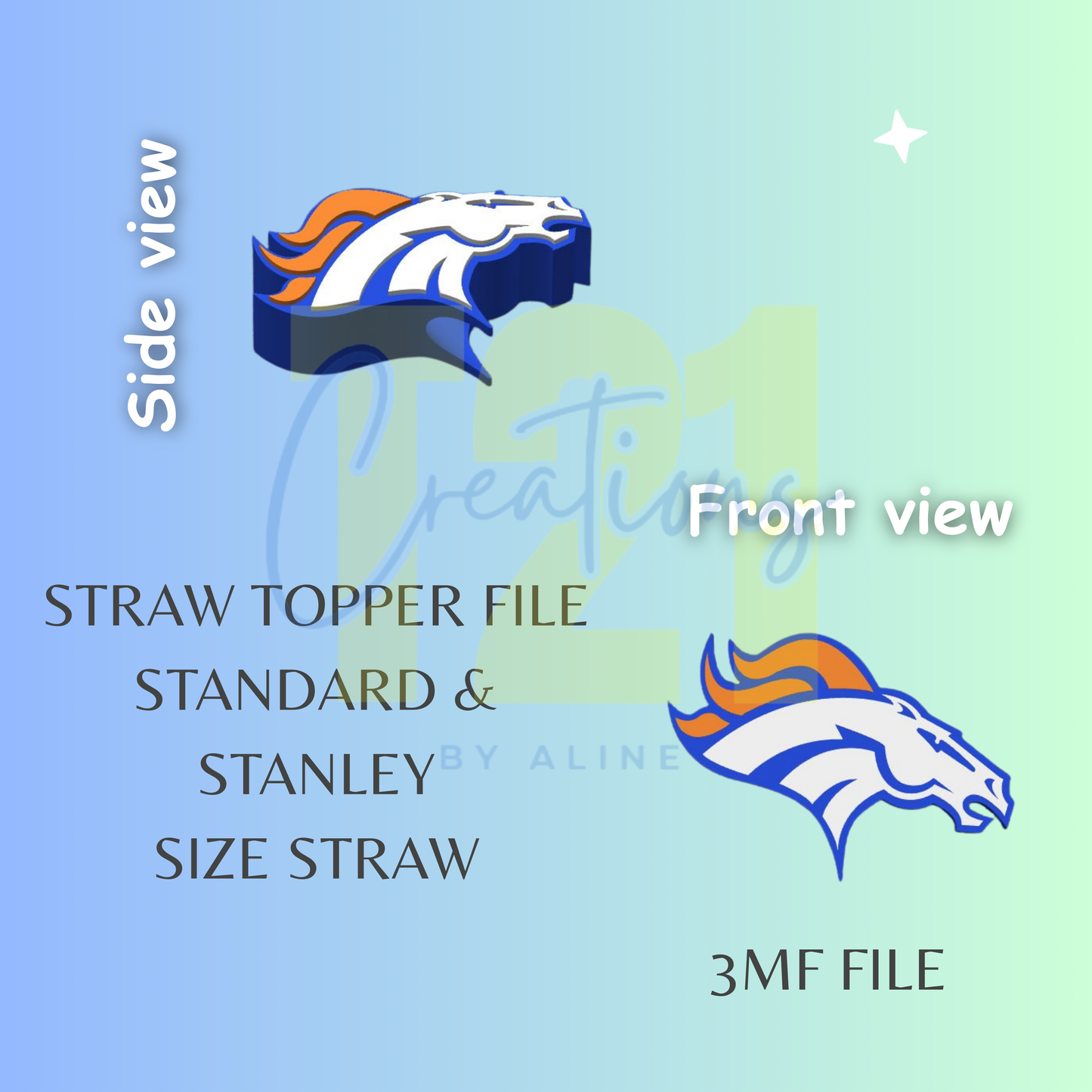 BRONCOS STRAW TOPPER STL FILE