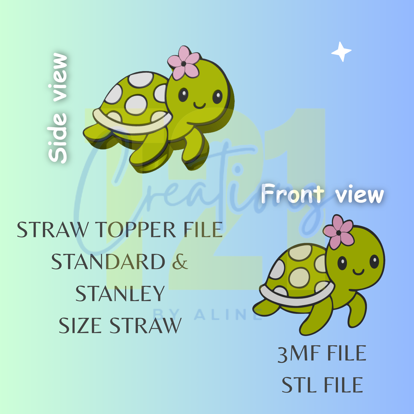 TURTLE STRAW TOPPER STL FILE