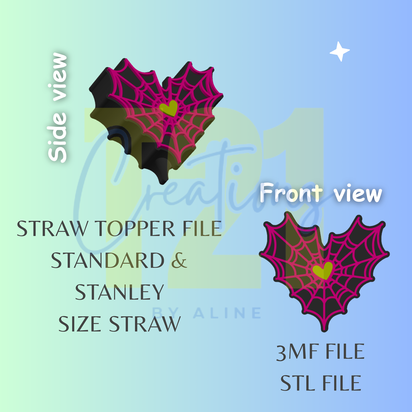 WEB HEART STRAW TOPPER STL FILE