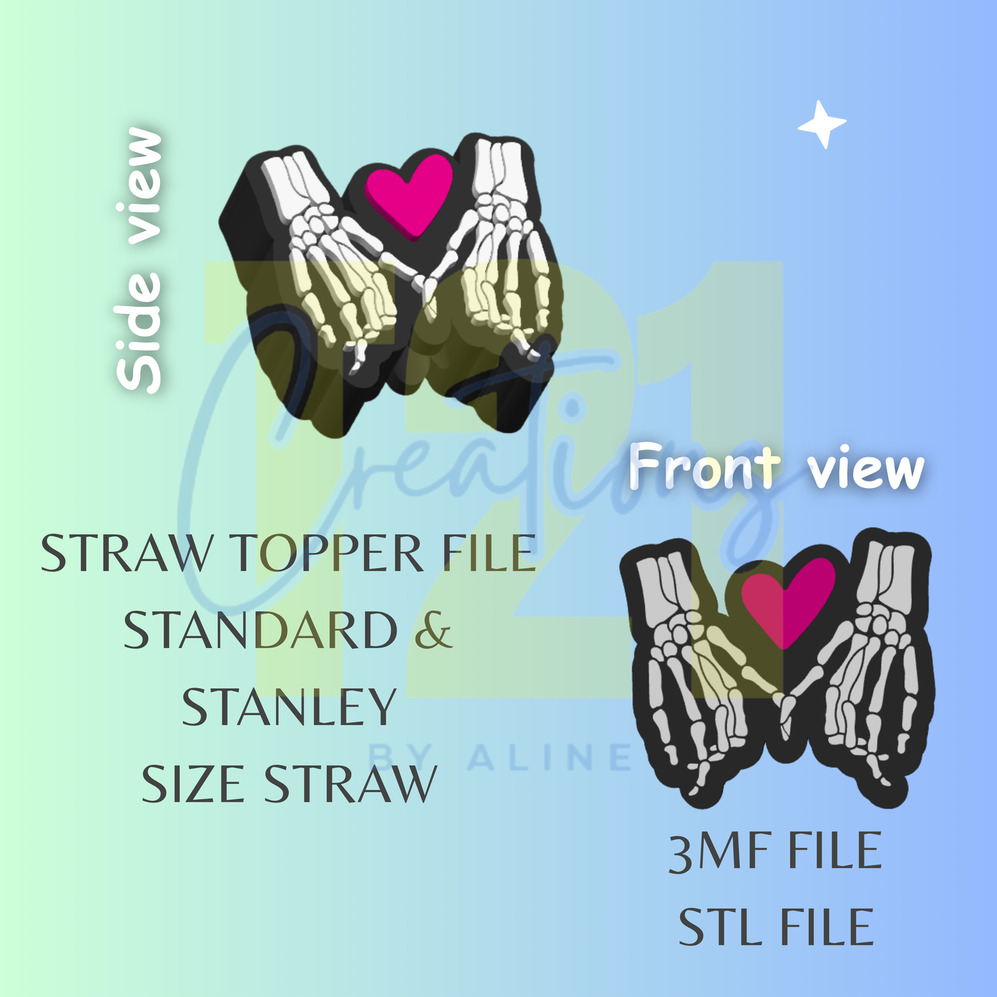 SKELLY HANDS STRAW TOPPER STL FILE