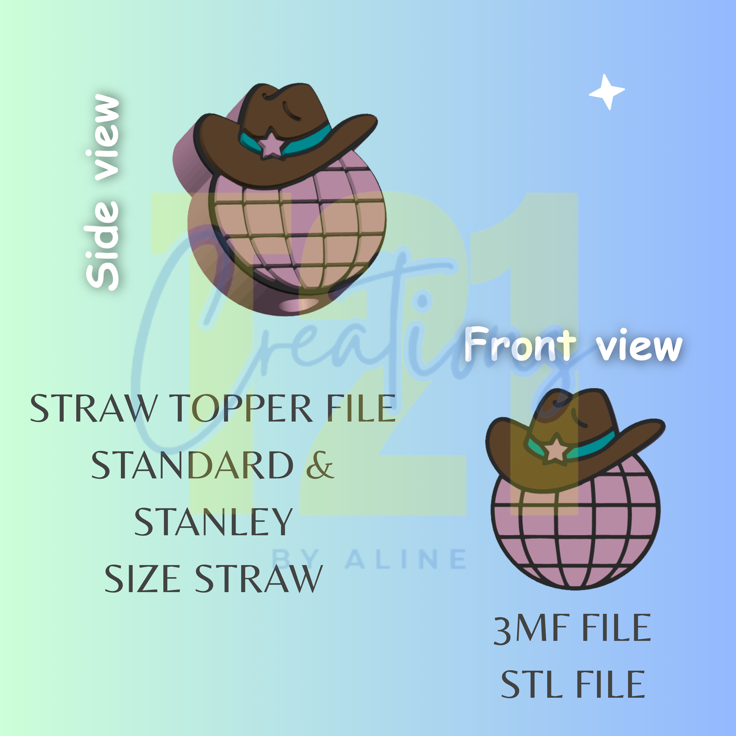 WESTERN DISCO STRAW TOPPER STL FILE